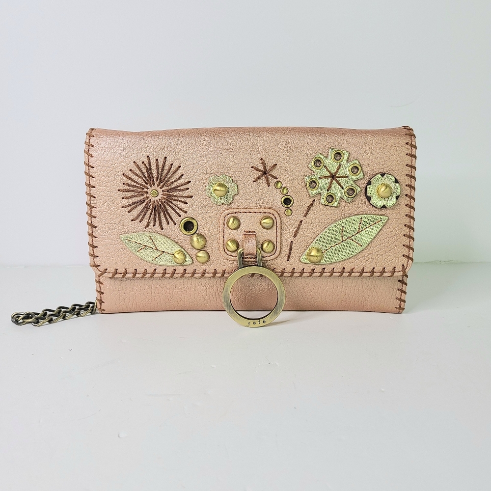 Rafe Genuine Leather Whipstitch Embroidered Studded Clutch Shoulder Bag